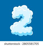 Cloud font, fluffy white smoke typeface number for heaven type letters in cloudy sky, vector ABC. English alphabet cartoon cloud font number 2 Two of fluffy cotton or air puff and puffy bubble smoke