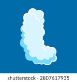 Cloud font of fluffy white smoke, cartoon letter typeface for cloudy sky heaven, vector ABC type. English alphabet cloud font letter L of fluffy cotton or air puff and puffy smoke bubble in blue sky
