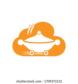 Diseño del logotipo de entrega de alimentos en nube. Señal de servicio de entrega rápida.