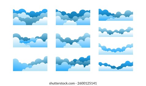 Cloud footer Set. Gradient Blue Clouds Background