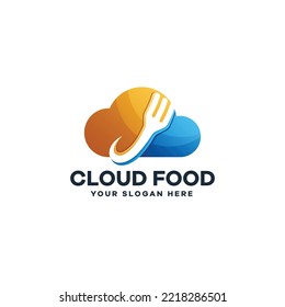 Cloud Fork Logo, Food and Storage Concept Icon Design