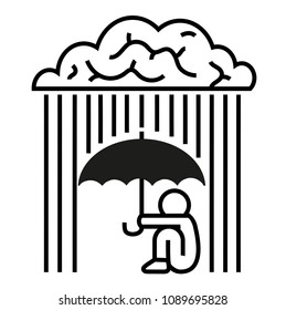 From the cloud in the form of the brain it rains.  A man is hiding under an umbrella.  Vector illustration.
