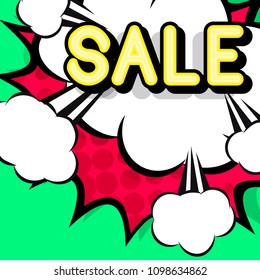 Cloud frame for sale expression, popart speech bubble, style comic book 