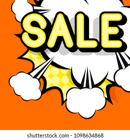 Cloud frame for sale expression, popart speech bubble, style comic book 