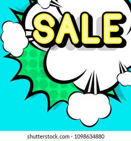 Cloud frame for sale expression, popart speech bubble, style comic book 