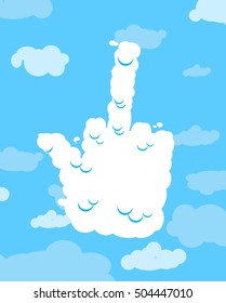 Cloud to fuck. bad gesture to the sky. Heavenly aggressive character. Offensive from heaven