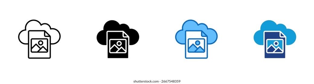 Galeria de Nuvens Design de Vetor de Ícone de Estilo Múltiplo - Foto armazenada em nuvem, representando armazenamento de imagens online ou álbuns de fotos baseados em nuvem