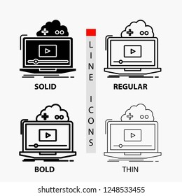 Cloud, game, online, streaming, video Icon in Thin, Regular, Bold Line and Glyph Style. Vector illustration