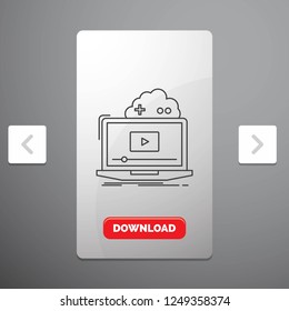 Cloud, game, online, streaming, video Line Icon in Carousal Pagination Slider Design & Red Download Button