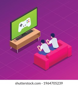 Cloud gaming battle isometric concept with leisure symbols vector illustration