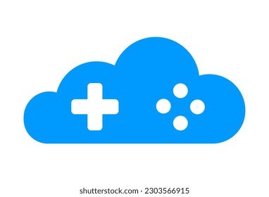 Cloud gaming concept icon. Remote control cloud with cross d-pad buttons like game joystick or gamepad. Enjoy favorite games on-the-go and play from anywhere with easy cloud connection