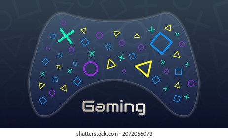 Cloud Gaming Konzept, moderne Technologien. Vektorgrafik einer Wolke auf dem Hintergrund eines abstrakten Gamepads aus verschiedenen Spielelementen. Design-Vorlage für Webbanner, Seiten.