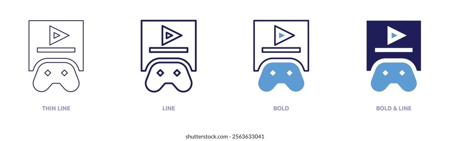 Cloud gaming icon in 4 different styles. Thin Line, Line, Bold, and Bold Line. Duotone style. Editable stroke.