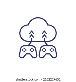 Icono de línea de juegos en la nube con gamepads