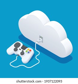 Cloud gaming service isometric concept with cyberspace symbols vector illustration