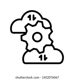 Cloud with gear and arrows isolated on white background ,Thin line icon ,Vector Illustration for symbol web or app stock 