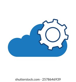 Cloud Gear Blue Icon. Cloud Technology Editable Stroke Vector Illustration