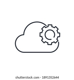 Cloud and gear. Cloud connection. Vector linear icon isolated on white background.