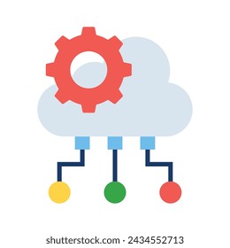 Nube con engranajes que denotan el concepto de icono plano de mantenimiento de la nube