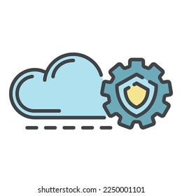 Cloud gear secured icon. Outline cloud gear secured vector icon color flat isolated on white