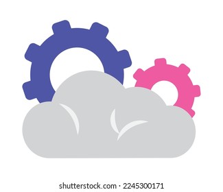 cloud with gear wheels on white background
