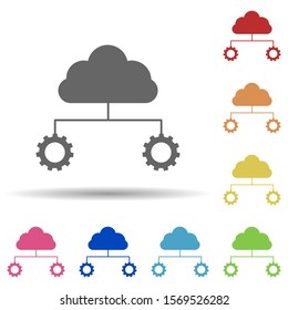 Cloud, gears, data allocation in multi color style icon. Simple glyph, flat vector of business icons for ui and ux, website or mobile application