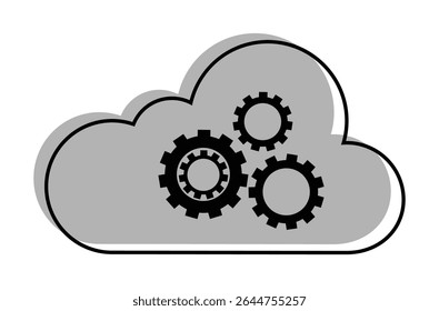 Cloud with Gears icon, on transparent background, flat line design, cloud computing concept, vector illustration