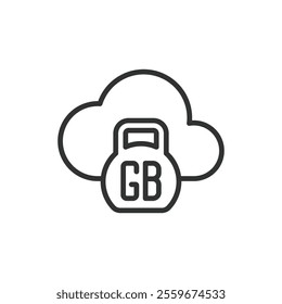 Cloud gigabytes, icon in line design. Cloud, gigabytes, storage, data, digital, capacity, memory on white background vector. Cloud gigabytes editable stroke icon
