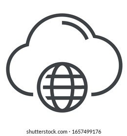 Cloud globe black line icon on white background