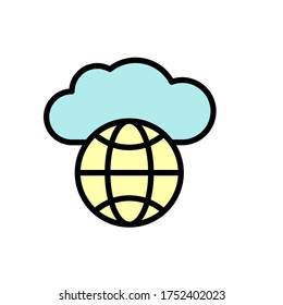 Nube, icono del globo. Color simple con elementos de vector de contorno de iconos de almacenamiento de Internet para ui y ux, sitio web o aplicación móvil