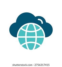 A cloud with a globe represents global cloud connectivity and international online reach. This graphic suits web platforms, worldwide services, hosting dashboards, and internet infrastructure materials