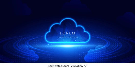 Cloud glowing futuristic technology connected digital servers on dark blue background. Vector illustration