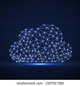 Cloud of glowing lines and dots, abstract polygonal structure cloud of connected points. Vector