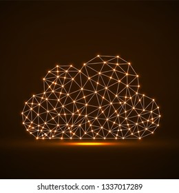 Cloud of glowing lines and dots, abstract polygonal structure cloud of connected points. Vector