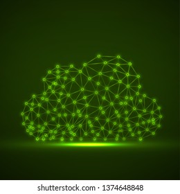 Cloud of glowing lines and dots, abstract polygonal structure cloud of connected points. Vector