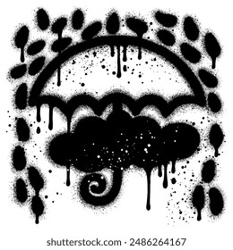 Cloud graffiti with black spray paint isolated with a white background.