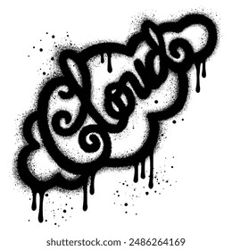 Cloud graffiti with black spray paint isolated with a white background.