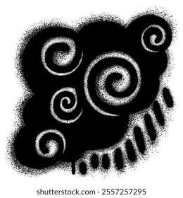 Cloud graffiti with black spray paint isolated with a white background.