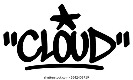 Cloud graffiti tag in bold black ink with expressive handstyle. Vector street art lettering on transparent background. Great for dreamy, calm, and urban-inspired artwork.
