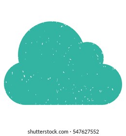 Cloud grainy textured icon for overlay watermark stamps. Flat symbol with unclean texture. Dotted vector cyan ink rubber seal stamp with grunge design on a white background.