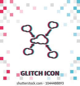 Cloud graph  glitch effect vector icon.