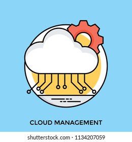 A cloud graphic with the gear and connection showing an idea of cloud management 