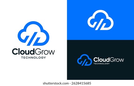 Design do logotipo de crescimento da nuvem. Design de vetor de nuvem abstrato com ícone gráfico de símbolo de inicialização ou crescimento de dados