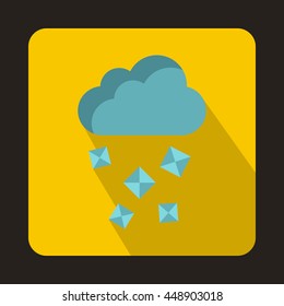 Cloud and hail icon in flat style on a yellow background