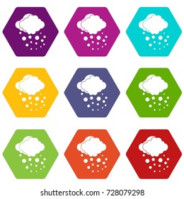 Cloud with hail icon set many color hexahedron isolated on white vector illustration