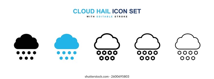Cloud hail icons graphics set in black and blue colors