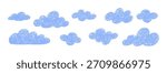 Cloud hand drawn children grunge design. Drawing sky clouds abstract crayon texture doodle icon.