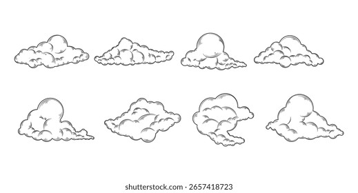 Nube dibujado a mano de tinta boceto conjunto de Vectores ilustración