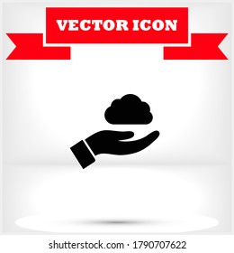 Cloud in a hand vector icon , lorem ipsum Flat design