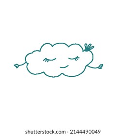 Cloud with handles and closed eyes. Doodle. Illustration for print, patterns, packaging, postcards